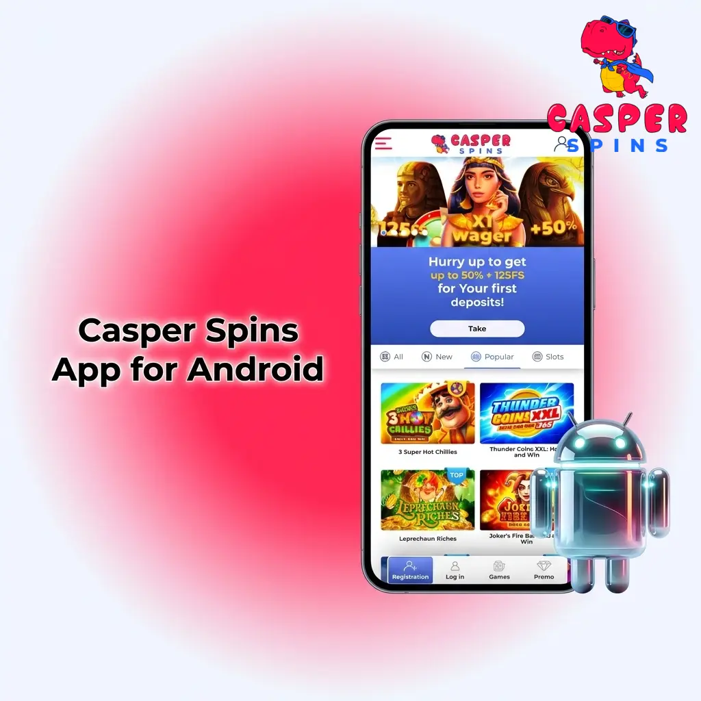 Casper Spins Android app APK download screen showing casino and sportsbook access for compatible Android devices