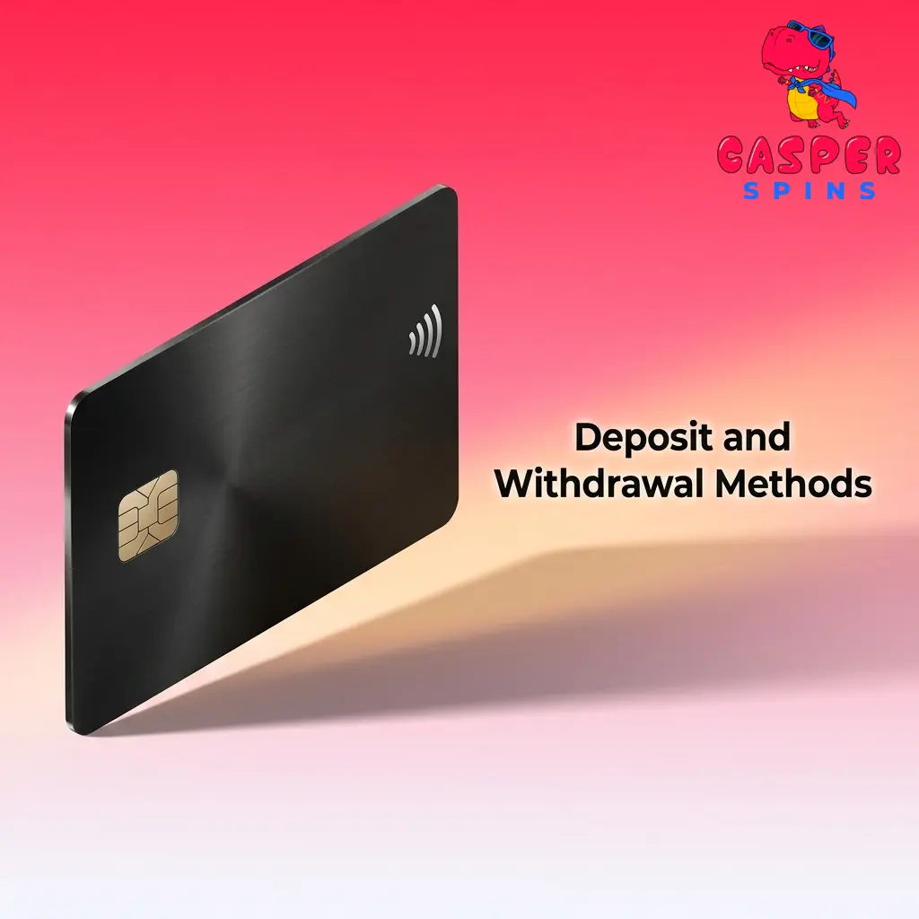 Casper Spins deposit and withdrawal methods including Visa, Mastercard, Bitcoin, Ethereum, and other cryptocurrencies