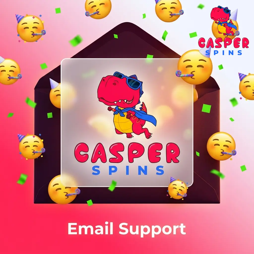 Casper Spins email support contact page showing guidance for submitting queries, KYC documents, and account requests