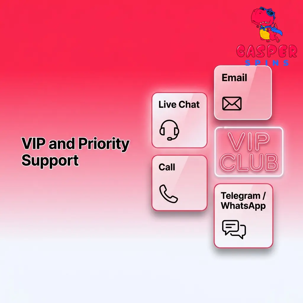 Casper Spins VIP and priority support service offering faster response times and dedicated account management for eligible players