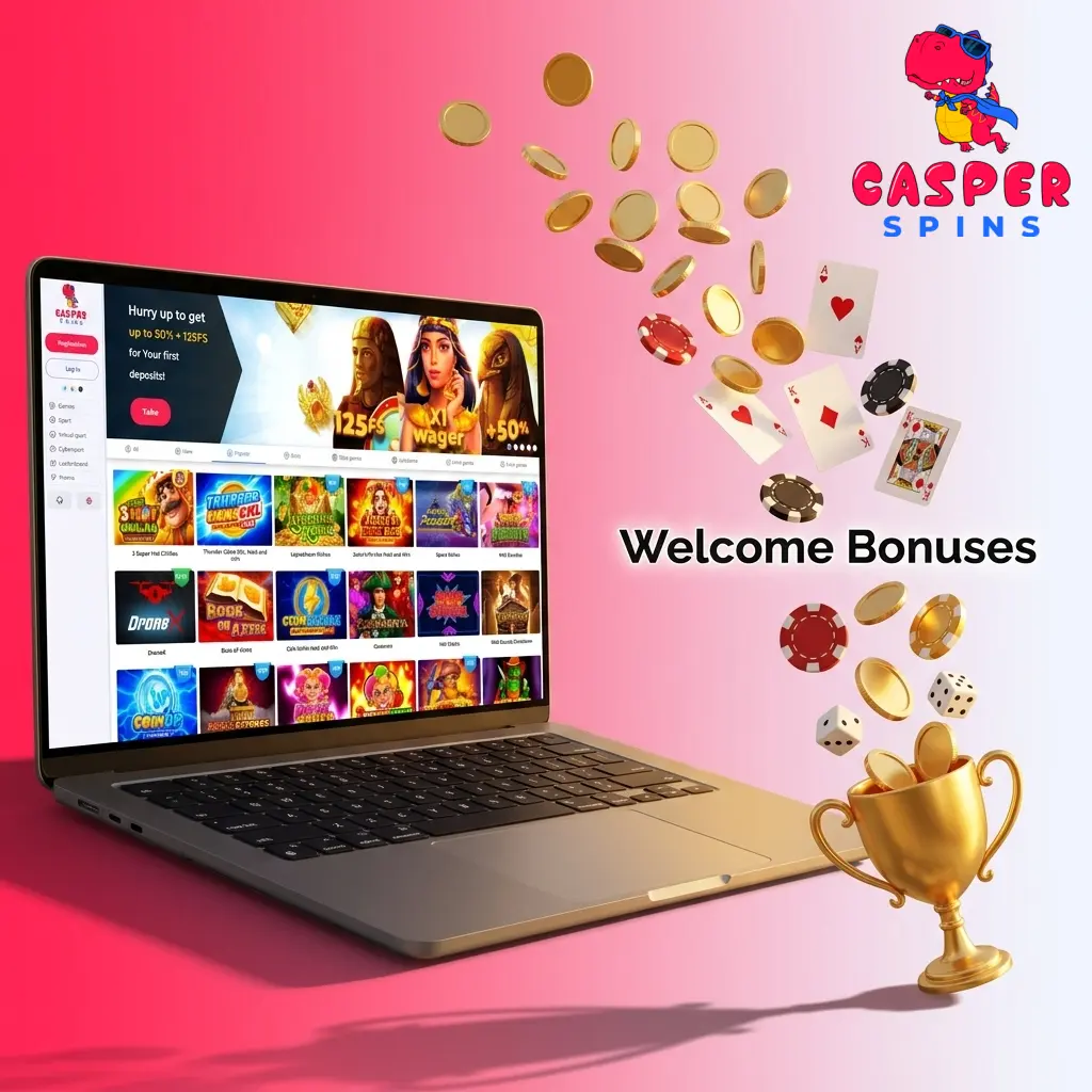 Casper Spins welcome bonus offering 50% match plus 125 free spins for new UK players on first deposit