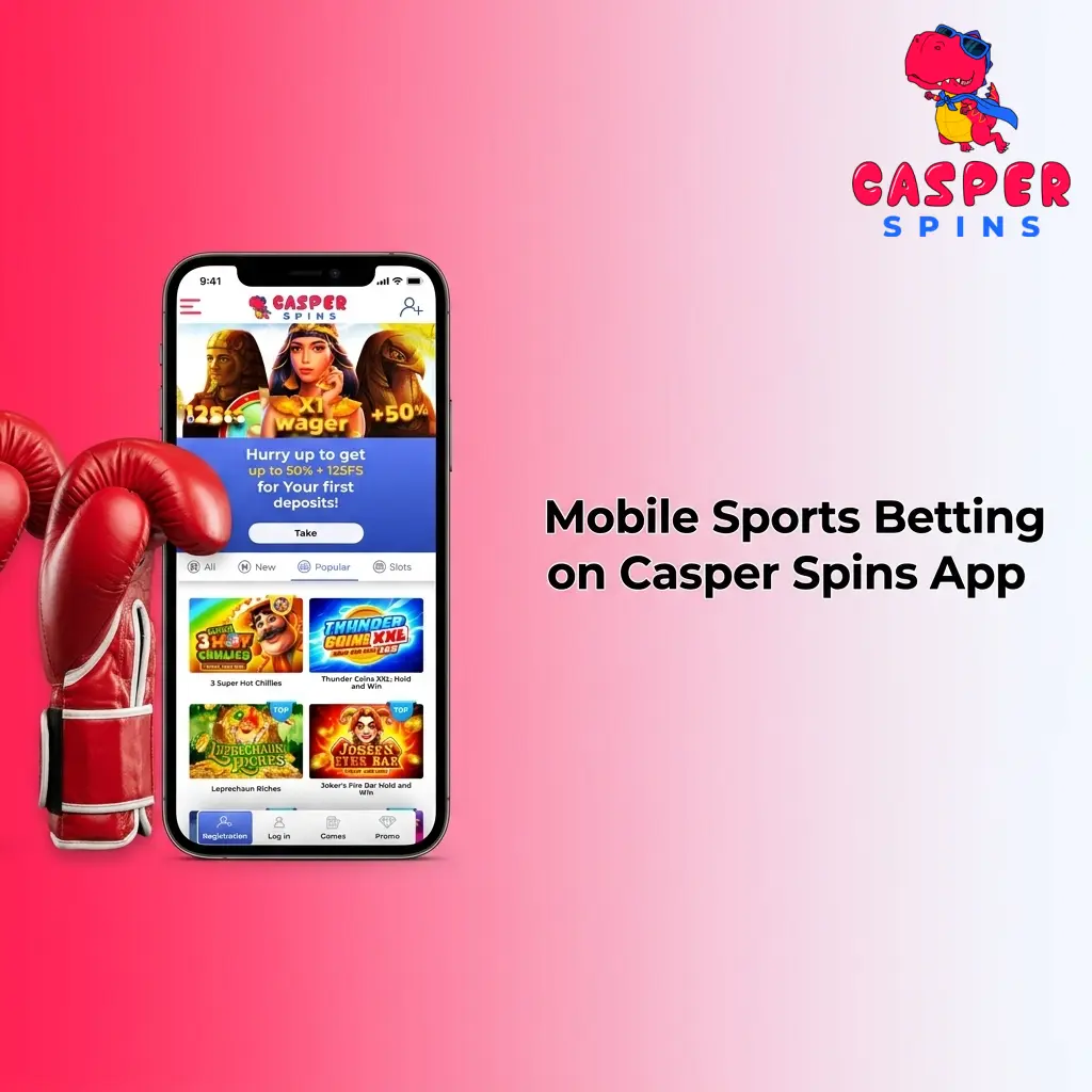 Casper Spins mobile sports betting app showing live and pre-match markets for football, horse racing, tennis and more